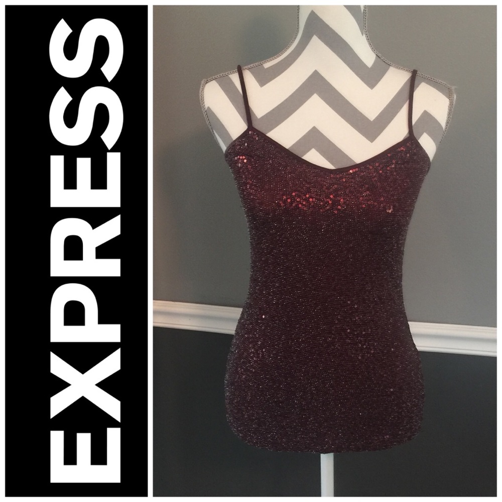 Express sequin wine color cami